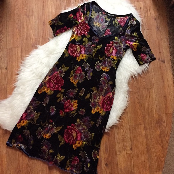 Betsey Johnson Dresses & Skirts - Vintage 90s Betsey Johnson Velvet Floral Dress Med